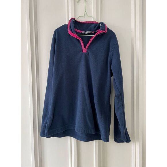 Land’s End Navy and hot pink fleece 1/4 zip top 10-12 - Picture 1 of 3
